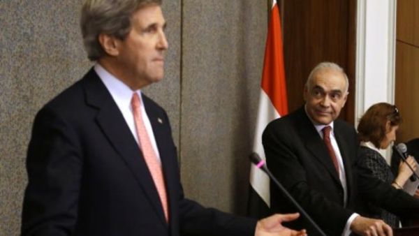 وزيرا خارجية اميركا ومصر خلال مؤتمر صحفي في القاهرة/ا.ف.ب