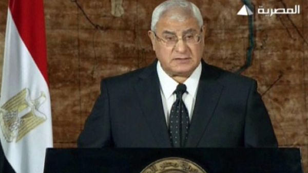 New Egyptian Interm President Adly Mansour speaks to the nation (AFP PHOTO / EGYPTIAN TV)
