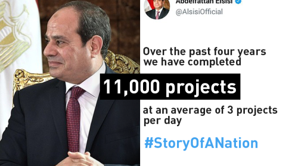 On Wednesday, Egypt's Sisi tweeted that he had completed 11,000 projects during his presidency (Kremlin - Albawaba/Rami Khoury)
