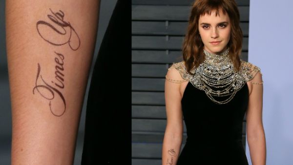 The 27-year-old actress was left red faced at the Vanity Fair Oscar after party on Sunday (04.03.17) in Beverly Hills, California, when she rocked up with the fake inking, which read "Times Up", on her forearm in support of the movement initiative (Source: JEAN-BAPTISTE LACROIX - AFP)