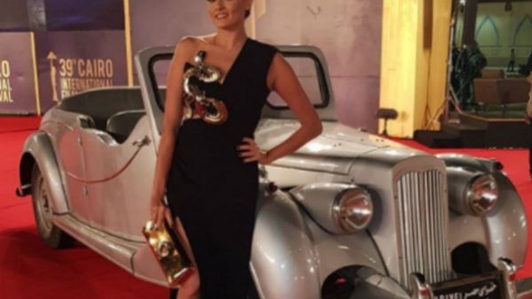 Bushra's snake black dress on Cairo Film Festival's Red Carpet 