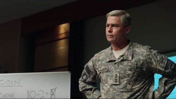 Brad Pitt stars as an overconfident—if not overskilled—soldier in "War Machine". (Netflix)
