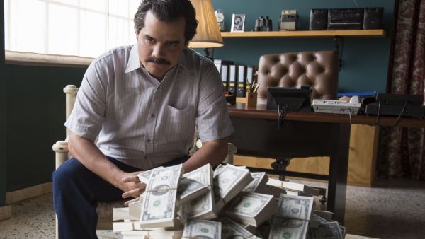 Pablo Escobar wonders what to do with all that "Narcos" money. (Netflix)