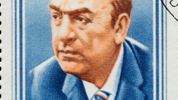 Poet Pablo Neruda, featured on a stamp. (Zoltan Katona / Shutterstock.com)