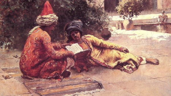 From Rudolf Ernst's "Two Arabs Reading in a Courtyard." (Wikimedia Commons)
