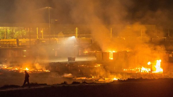 The Grande-Synthe camp near the port of Dunkirk in France was 80 percent destroyed by a blaze. (Twitter)