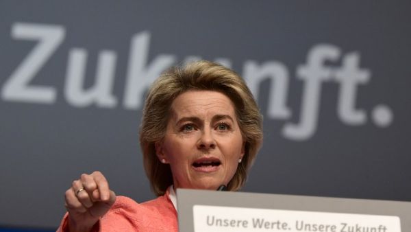 Von der Leyen speaks at her party's conference last week (Tobias Schwarz/AFP)
