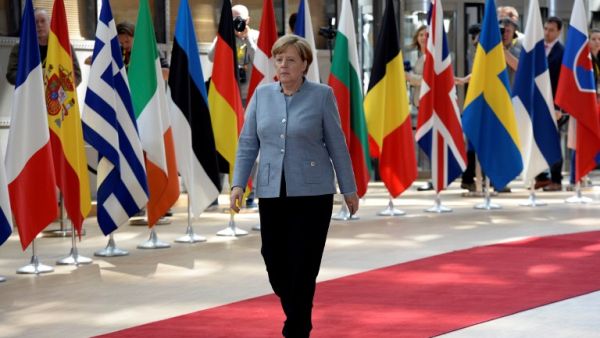 Federal Chancellor of Germany Angela Merkel arrives to take part in the EU leaders summit at the Europa building, the main headquarters of European Council and the Council of the EU, in Brussels, on April 29, 2017. (AFP/Thierry Charlier)