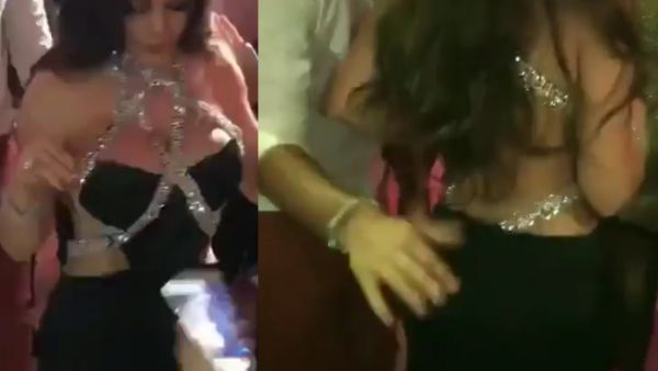 Haifa chose a sexy strapless revealing black dress for the occasion (Source: exclusivestars - Instagram)