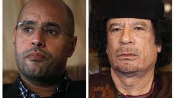 معمر القذافي وابنه سيف الاسلام