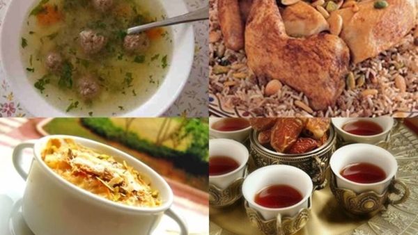 شوربة كرات اللحم، والدجاج المحمر وحلوى أم علي المصرية