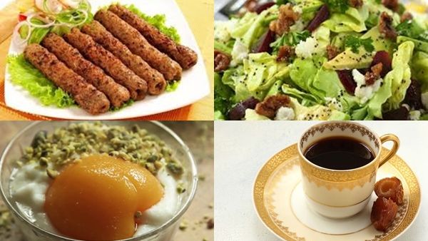 سلطة جبنة الماعز ، الكفتة الحلبية ، الدراق المجفف بالأرز