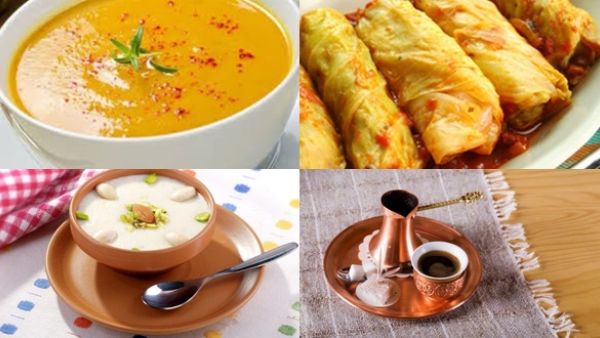 شوربة الجزر والكوسا بالكريمة، الكرنب المحشي، المهلبية التركية