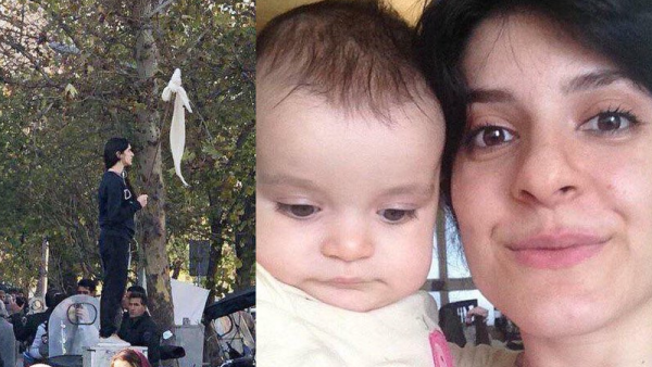 Pictures of Iranian activist Vida Movahed, who defied compulsory hijab, with her toddler have been widely shared on Twitter (Twitter)