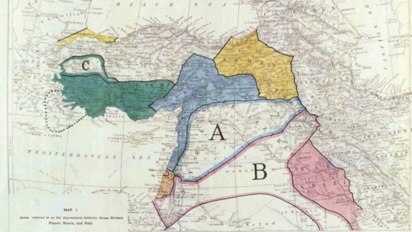 A map of the Sykes-Picot agreement (credit: Creative Commons)