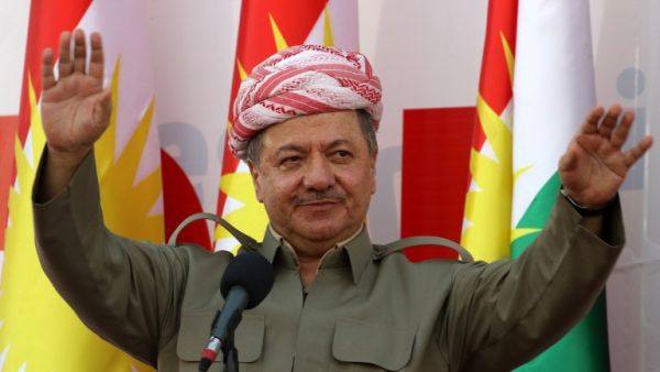 Iraqi Kurdish leader Massud Barzani delivers a speech during a rally to urge people to vote in the upcoming independence referendum on September 22, 2017 (Safin Hamed/AFP)

