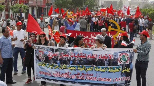 Members of the Iraqi Communist Party, of which some of the kidnapped men were members, mark International Workers' Day earlier this month (Sabah Arar/AFP)