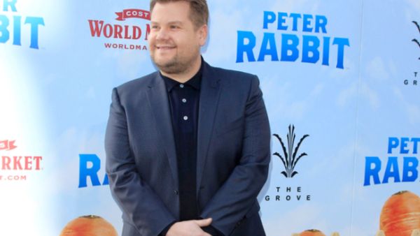 Corden would go on to eat the turkey testicle after he wouldn't answer who has been the worse behaved guest on his show. (Source: Kathy Hutchins - Shutterstock)