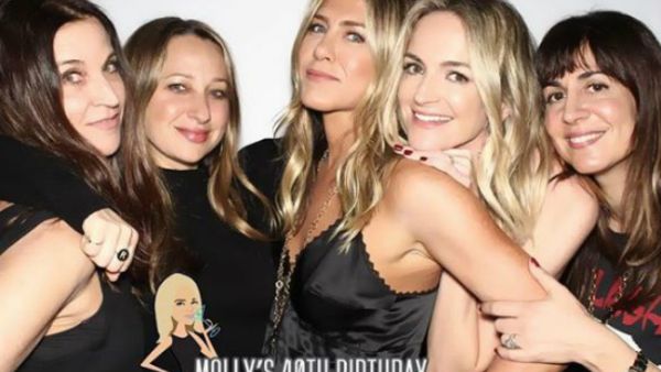 The 49-year-old actress celebrated McNearney, a comedy writer and the wife of late-night host Jimmy Kimmel, with friends following her breakup with Justin Theroux. (Source: aleenkeshishian - Instagram)