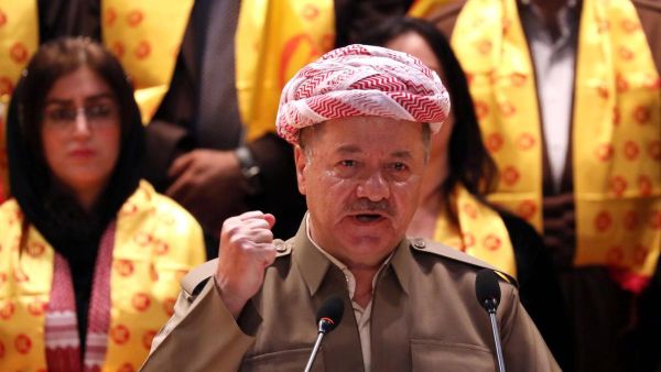 Massud Barzani leader of the Kurdistan Democratic Party (KDP) speaks during an electoral rally for the Kurdistan Democratic Party (KDP) in Arbil. (AFP/File)