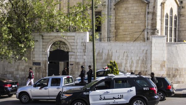 A Coptic church in Abdali is kept under watch as police and armed military vehicles surround the building. (File/Mo'taz Sulaiman) 