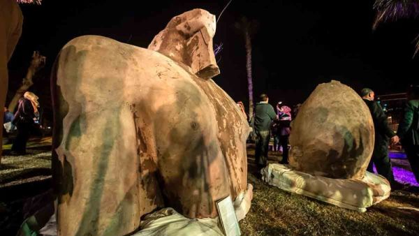 A quartzite colossus of Psamtek I and limestone bust of Seti II were discovered at the ancient Heliopolis archaeological site in Matareya area in Cairo, Egypt. (AFP/ File Photo)