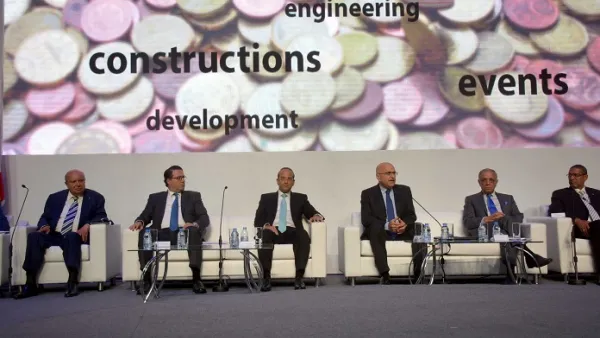 Lebanese Economy Minister Raed Khoury (third from left) called upon Lebanese expatriates to grab the opportunity of investing in Lebanon at a session held within the framework of the fourth annual “Lebanese Diaspora Energy Conference” at BIEL. (Twitter)