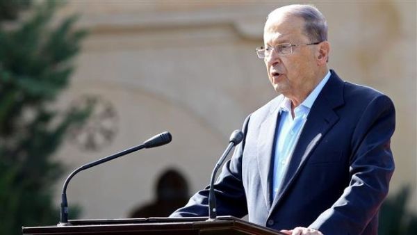 Lebanese President Michel Aoun delivers a speech during a rally celebrating his election at the presidential palace in Beirut, Lebanon. (AFP/File)