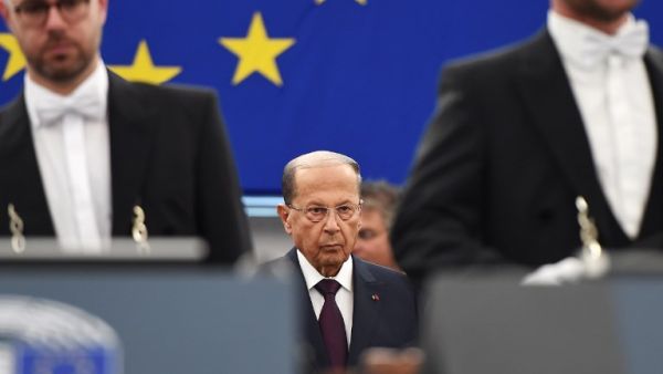 Lebanese President Michel Aoun arrives to deliver a speech during a plenary session at the European Parliament on September 11, 2018 in Strasbourg, eastern France. 
FREDERICK FLORIN / AFP