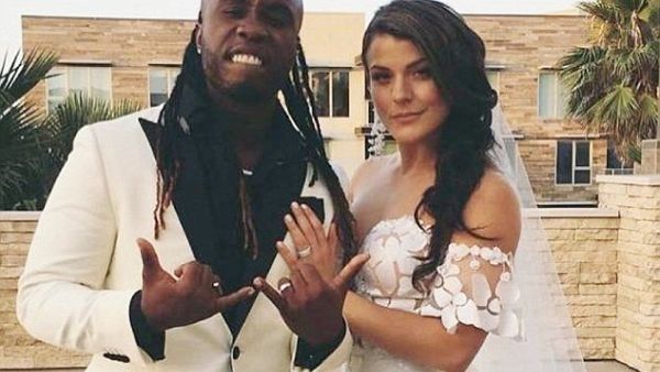 During the ceremony, Janelle wore an off-the-shoulder slit white gown, while her groom went for a black outfit with a white blazer (Instagram)