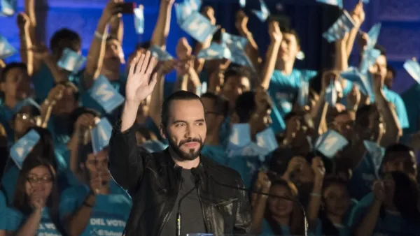 Salvadorean presidential candidate Nayib Bukele, of the Great National Alliance (GANA), waves at supporters. (AFP/ File)