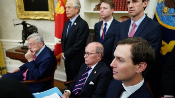Senior Advisor Jared Kushner (R) and National Economic Council Director Larry Kudlow (2nd R) take part in a meeting between US President Donald Trump and China's Vice Premier Liu He in the White House. (AFP/ File)