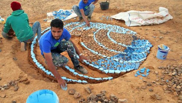 An ‘Azraq mosaic’, created by London-based Artmongers and local artists can be seen (Photo courtesy of Artmongers)