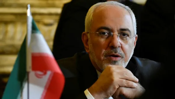 Iran Foreign Minister Mohammad Javad Zarif Khonsari talks with his Belgian counterpart in Brussels on January 11, 2018. (John Thys, AFP)