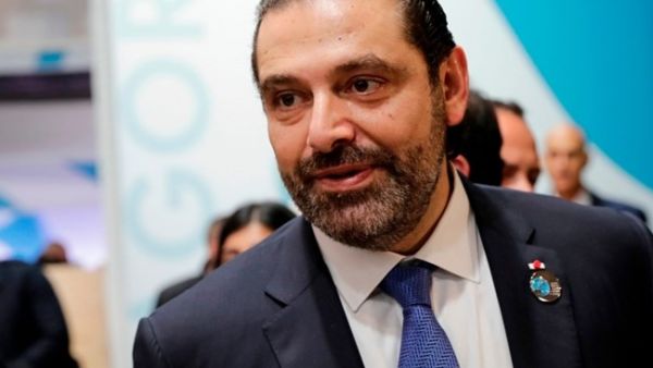 Prime Minister-designate Saad Hariri gestures during the Paris Peace Forum at the Villette Conference Hall in Paris, Nov. 11, 2018. (AFP/Pool/Thomas Samson)
