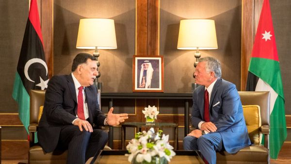 King Abdullah II holds talks with Chairman of the Presidential Council of the Government of National Accord in Libya Fayez Sarraj. (@RHCJO/ Twitter)