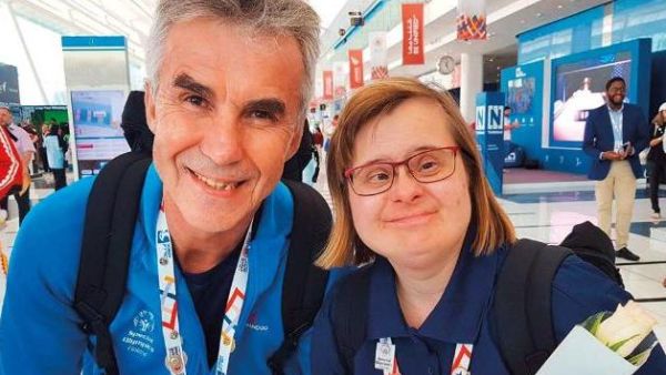 Roger Nyberg (left), tennis coach from Finland with Sanna Laura Sepponen, a tennis player of determination