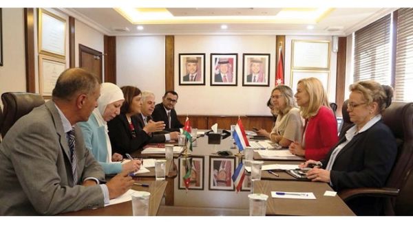 Dutch Minister for Foreign Trade and Development Cooperation Sigrid Kaag and her delegation meet with officials in Amman on Sunday. (Jordan Times)