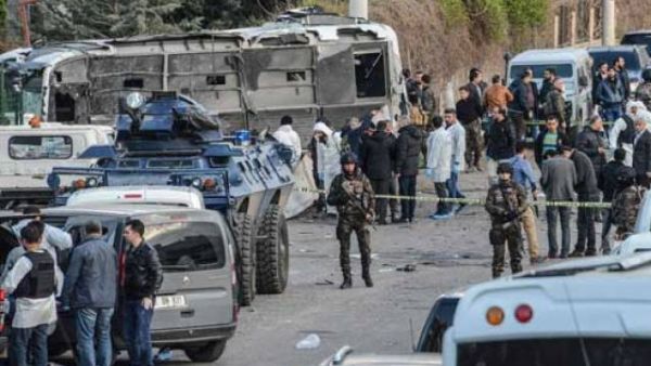 Turkish special force police officers walk at the site of a bomb attack in Diyarbakir. (AFP/File)