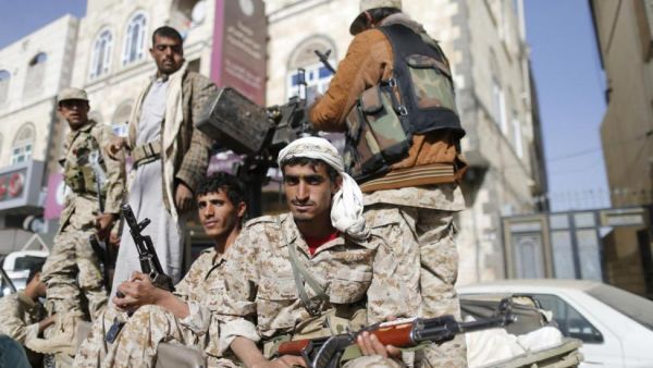 Houthis ride a truck while patrolling a street in Sana'a January 21, 2015. (Twitter)