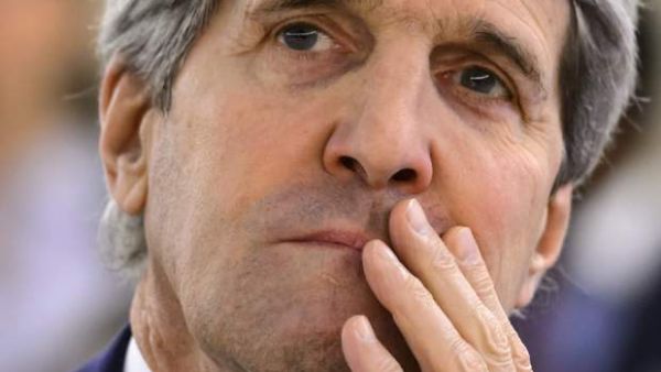 U.S. Secretary of State John Kerry waits to deliver his speech before delegates on March 2, 2015 at the opening day of UN Human Rights council session at the United Nations offices in Geneva. (AFP/Fabrice Coffrini)