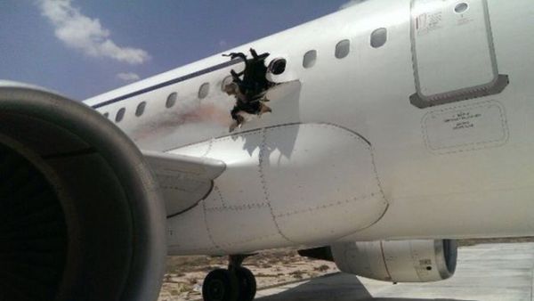 The Daallo Airlines Airbus 321 with 74 passengers on board made an emergency landing in the capital Mogadishu after the explosion shortly after take-off. (Social media)