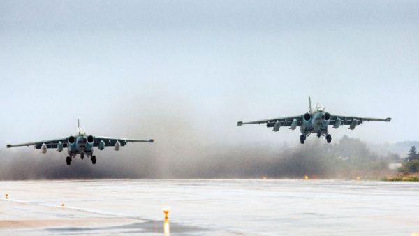Russian Sukhoi Su-25 ground attack aircraft take off from the Hmeimim military base. (AFP/File)