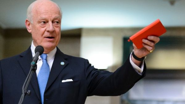 UN envoy for Syria Staffan de Mistura speaks after a session of Syria peace talks. (AFP/File)