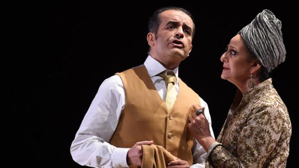 Tunisian singer Mohamed Jebali as "le Roi" (The King) and Palestinian singer Reem Talhami as "la mere du roi" (The King's Mother) perform in the opera "Kalila wa Dimna" during the International Festival of Lyric Art in the French southeastern city of Aix-en-Provence.  (AFP/File) 