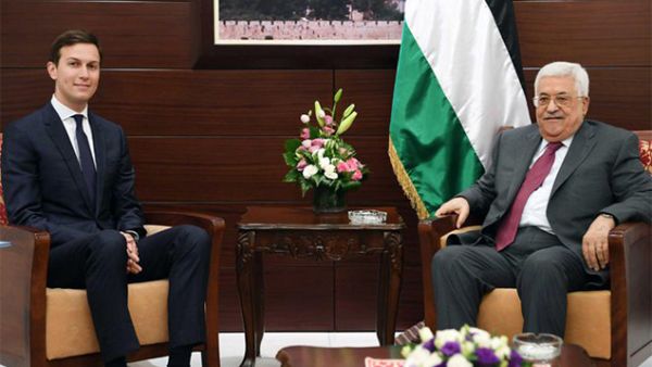 Palestinian leader Mahmoud Abbas, right, in a talk with US President's senior advisor and son-in-law Jared Kushner in Ramallah on Wednesday. (AFP)