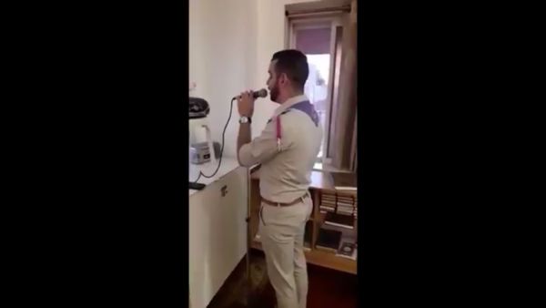 Palestinian Christian Nael Ghantous was filmed as he called for prayer at the Zine El Abidine mosque. (screenshot)