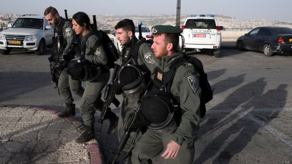 Israeli border police at the scene of the truck-ramming attack in Jerusalem. (AFP/File)