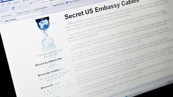 View of the WikiLeaks homepage taken in Washington on November 28, 2010. Whistleblower website WikiLeaks unleashed a flood of US cables detailing shocking diplomatic episodes, from a nuclear standoff with Pakistan to Arab leaders urging a strike on Iran. 