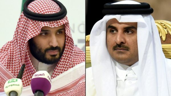 The Saudi Crown Prince and Qatari Emir who spoke on the phone in a breakthrough of the Gulf diplomatic crisis, September 8 2017 (Fayez Nureldine/AFP)